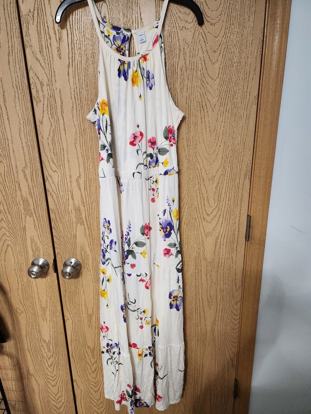 Old Navy Floral Cream Halter Maxi Dress with Bright Blooms